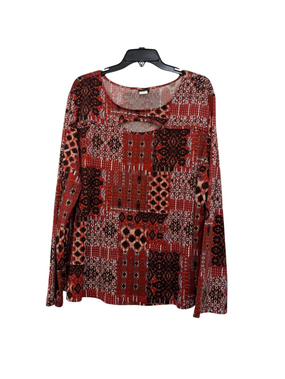 Salon Studio Women Boho Red & Black Patchwork Print Long Sleeve Top Size XXL